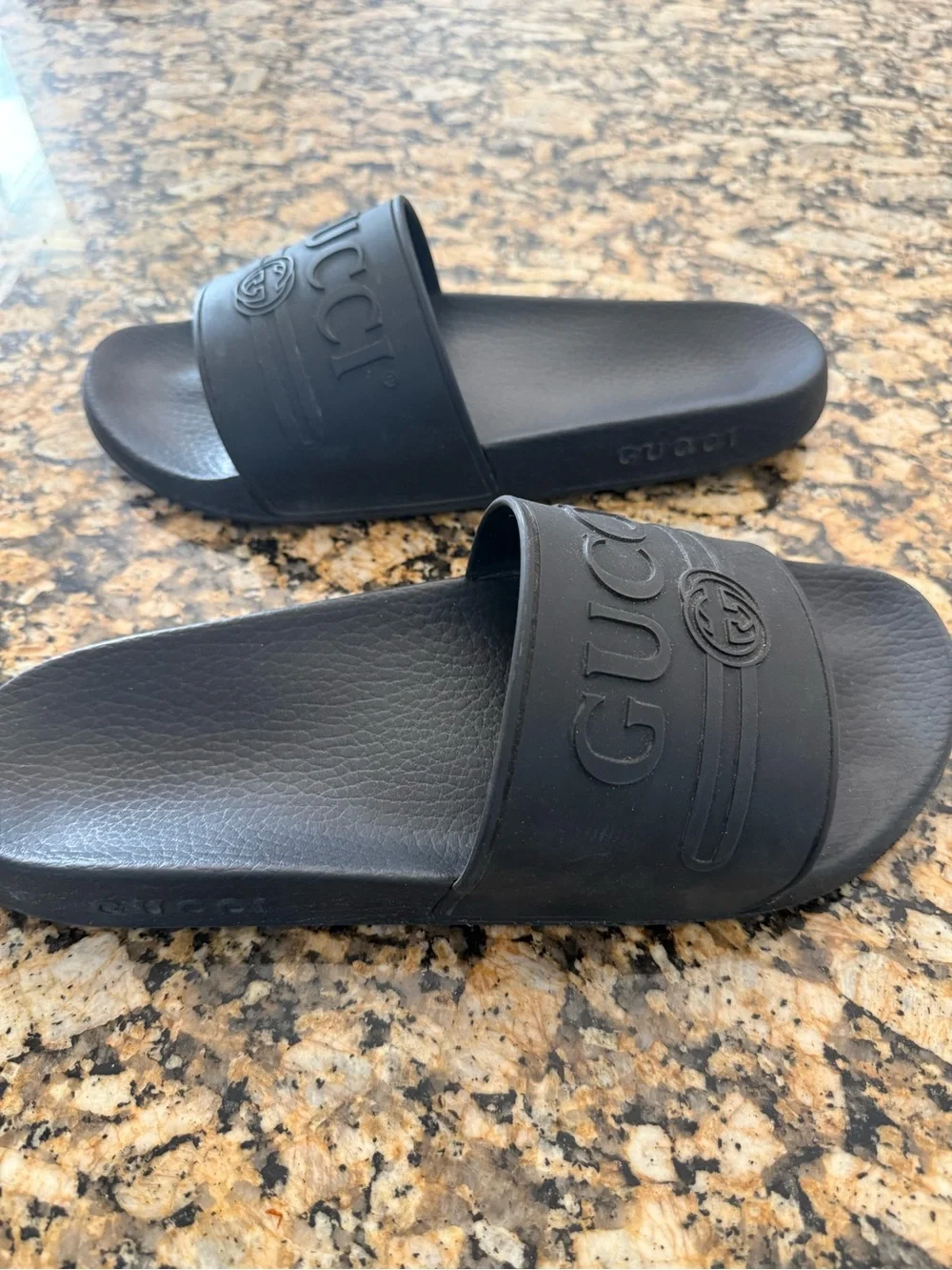 Gucci Black Embossed Logo Rubber Slides